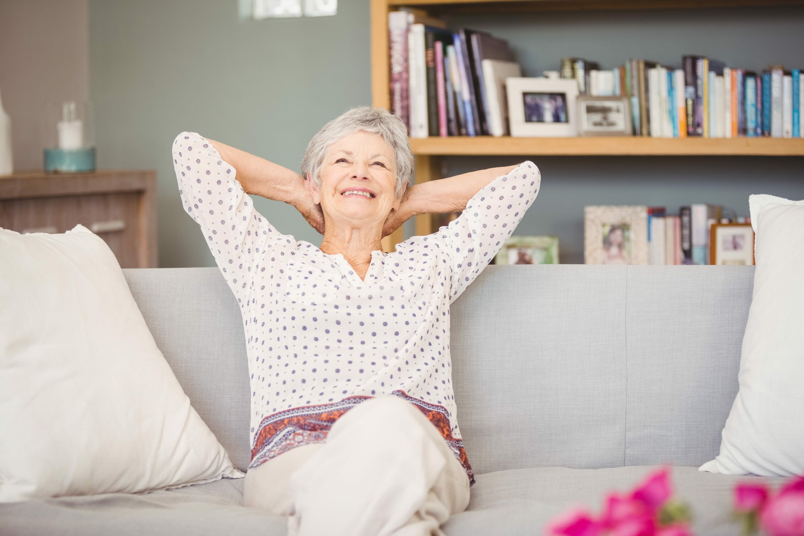 senior woman sitting on a couch