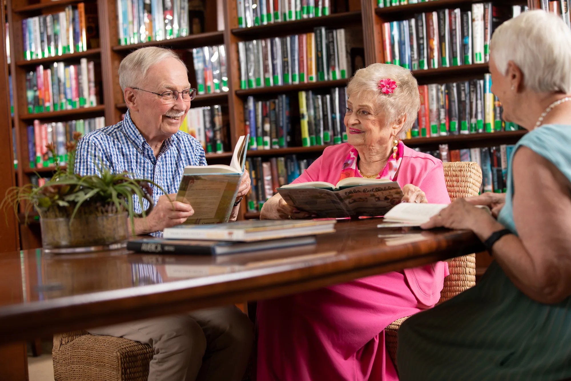 residents enjoying our communal library