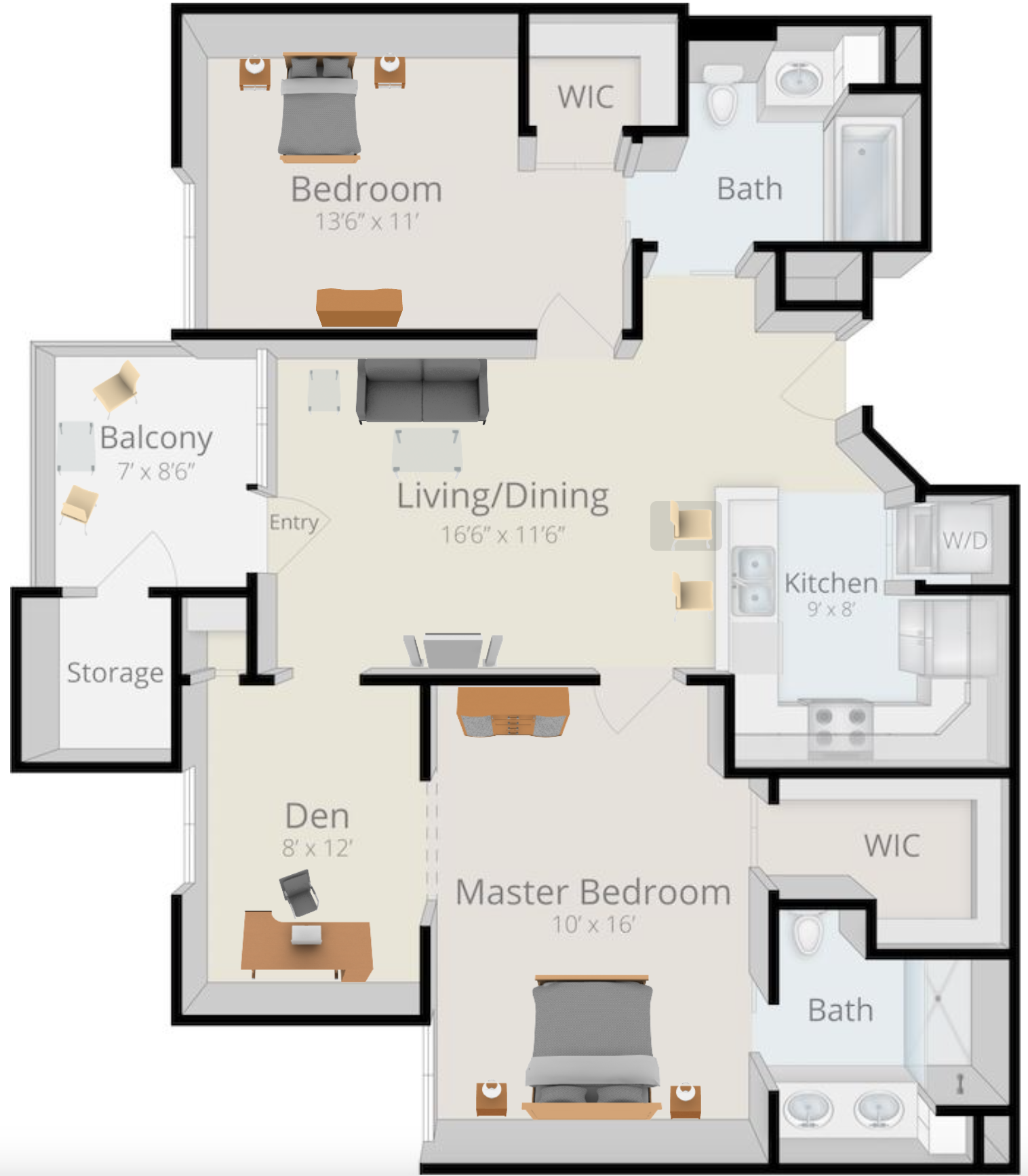 Central Park Two Bedroom with Den Floor Plan