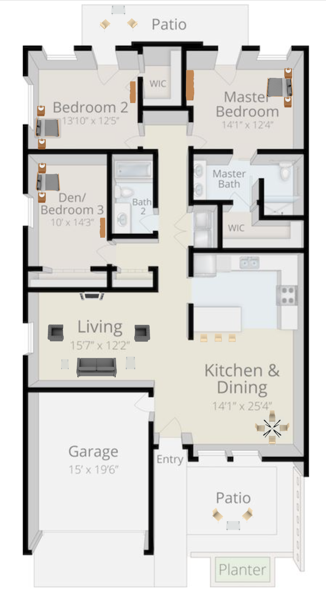 Patio Homes Three Bedroom Floorplan