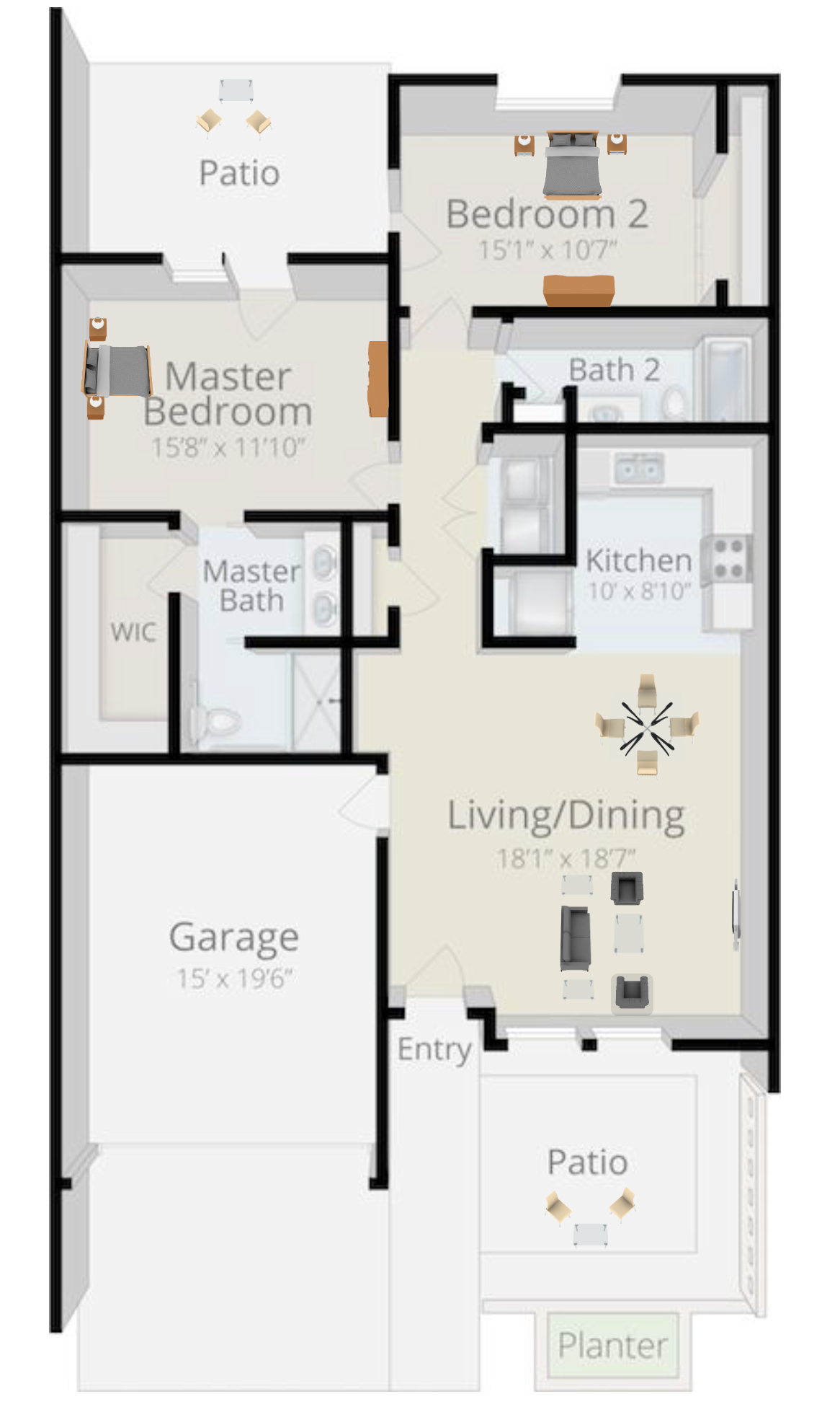 Patio Homes Two Bedroom Floorplan