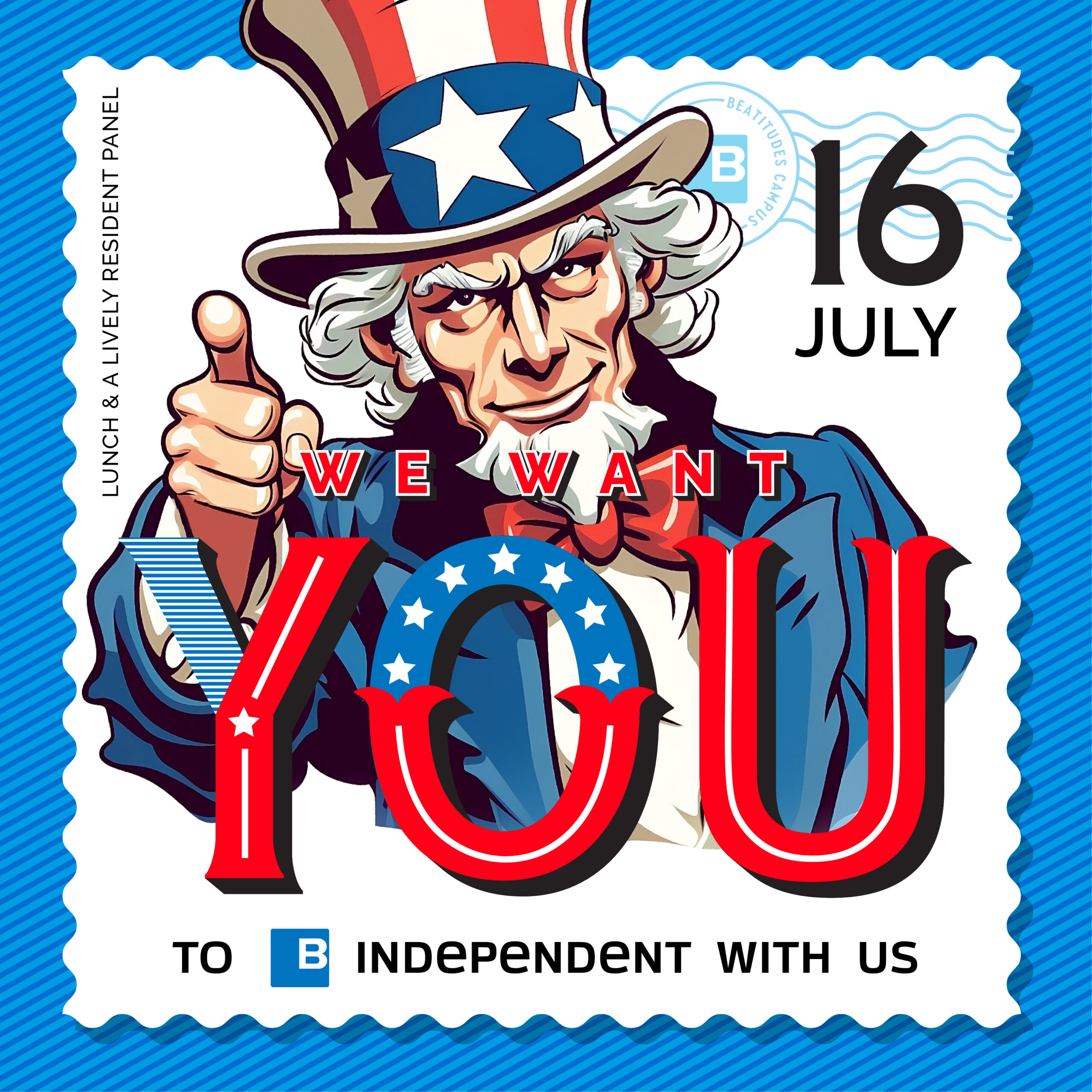 Uncle Sam pointing with text: We want you to be independent with us!